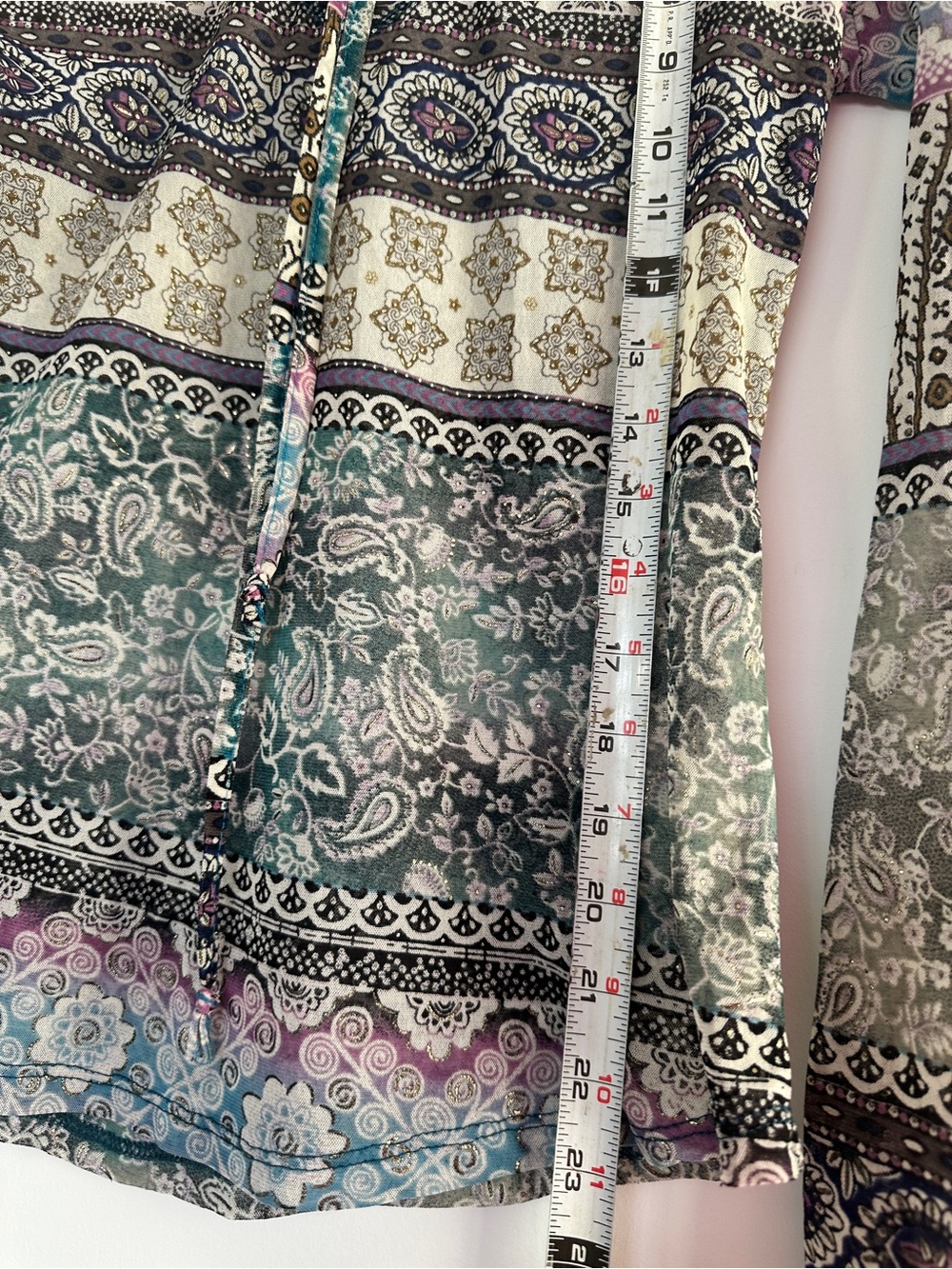 Vintage Multicolor Paisley & Stripe Tie-Front Long Sleeve Top - Picture 6 of 7